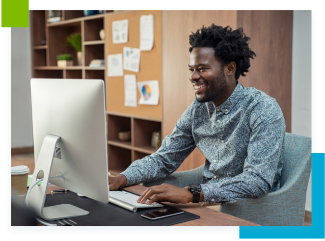 Professional looking at laptop
